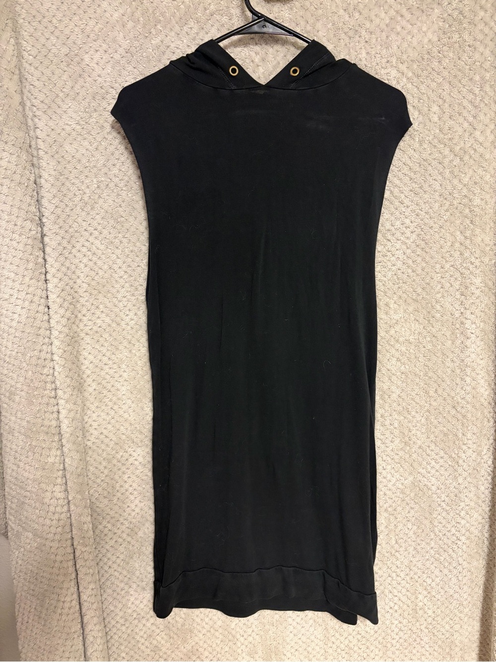Black Sleeveless Hooded Teddy Jacket Dress